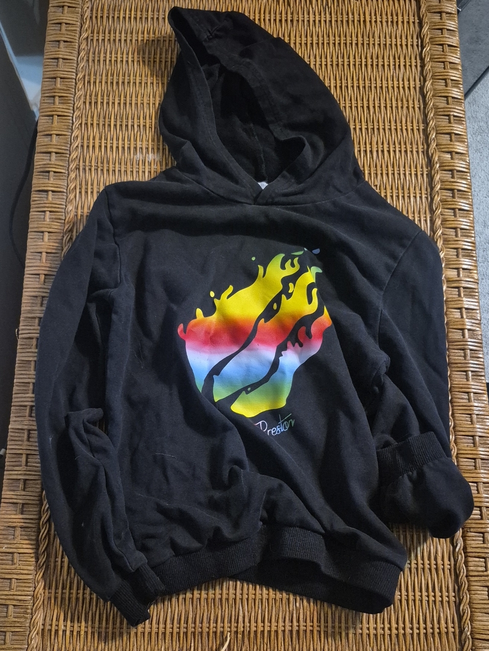 Kids Black Hoodie with Rainbow Flame Graphic